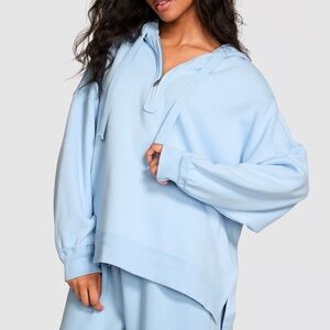 Victoria’s Secret Pink Icy Blue Campus Fleece Tunic Hoodie Top Sweatshirt